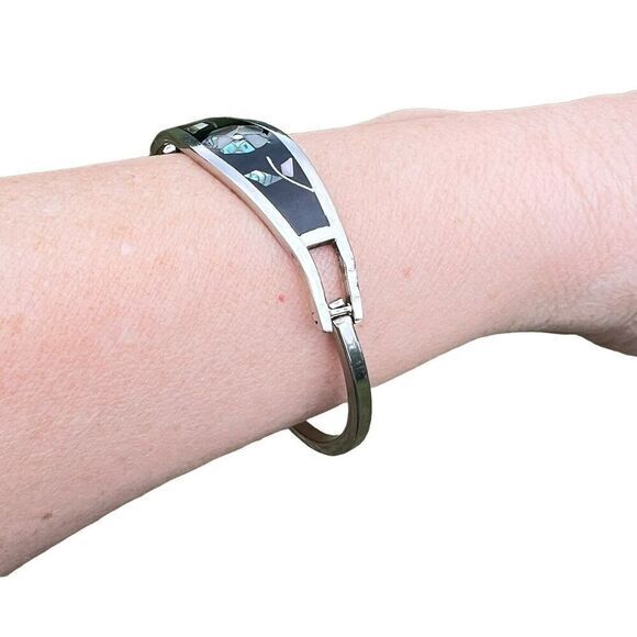 Vintage Alpaca‎ Mexico Women's Bracelet Abalone Shell Floral Silver Tone Signed - Picture 11 of 16